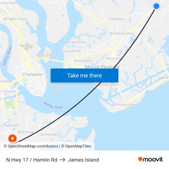 N Hwy 17 / Hamlin Rd to James Island map