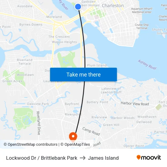 Lockwood Dr / Brittlebank Park to James Island map