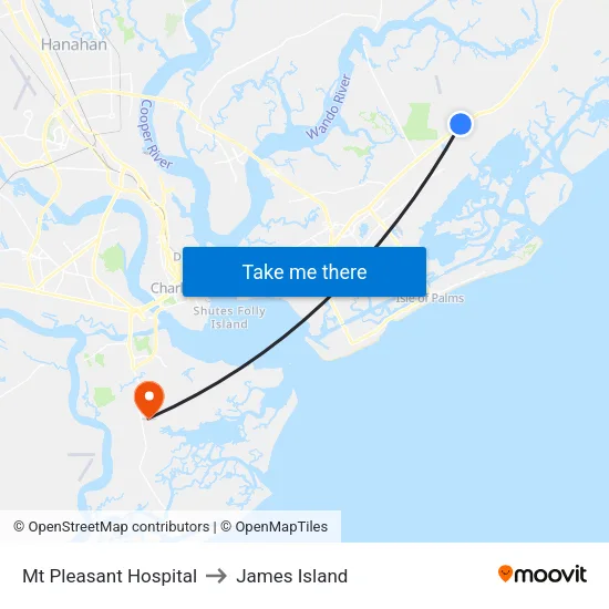 Mt Pleasant Hospital to James Island map