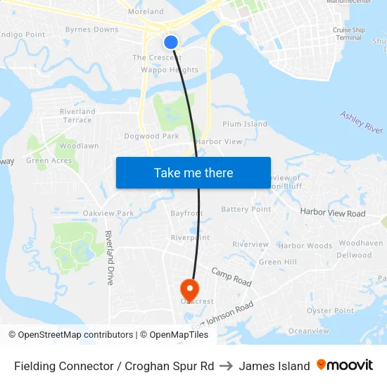 Fielding Connector / Croghan Spur Rd to James Island map