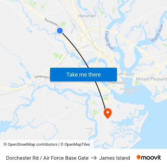 Dorchester Rd / Air Force Base Gate to James Island map