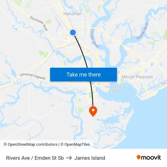Rivers Ave / Emden St Sb to James Island map