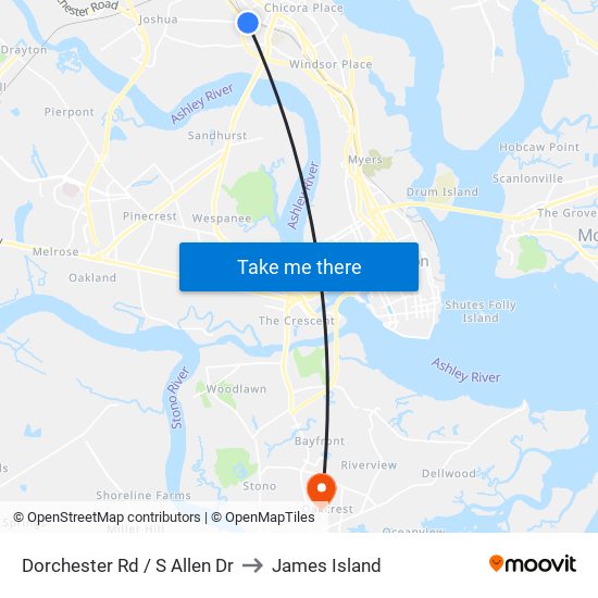 Dorchester Rd / S Allen Dr to James Island map