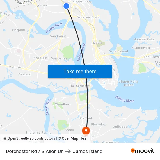 Dorchester Rd / S Allen Dr to James Island map