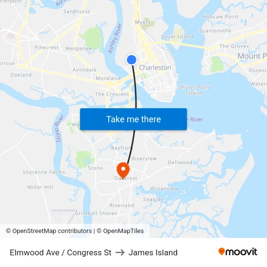 Elmwood Ave / Congress St to James Island map
