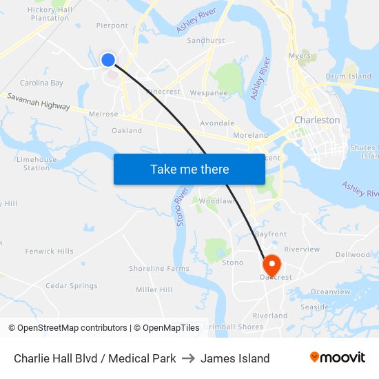 Charlie Hall Blvd / Medical Park to James Island map