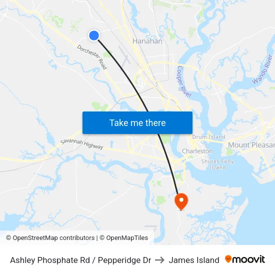 Ashley Phosphate Rd / Pepperidge Dr to James Island map