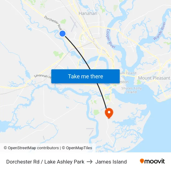 Dorchester Rd / Lake Ashley Park to James Island map