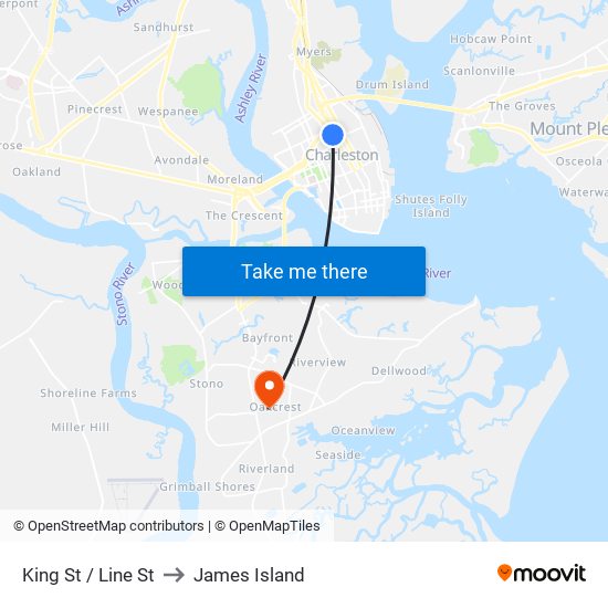 King St / Line St to James Island map