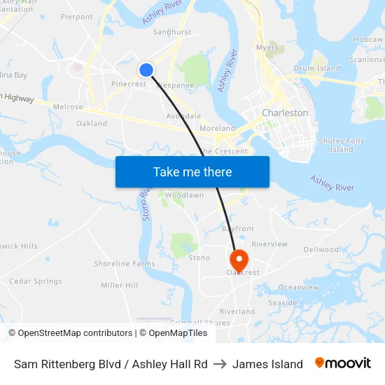 Sam Rittenberg Blvd / Ashley Hall Rd to James Island map