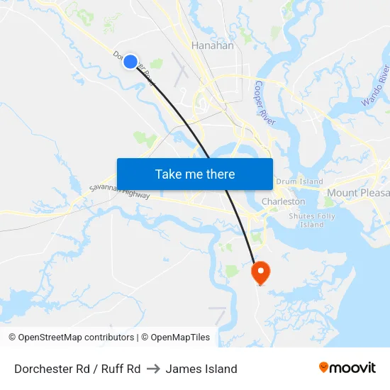 Dorchester Rd / Ruff Rd to James Island map