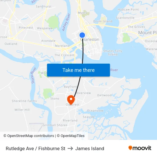 Rutledge Ave / Fishburne St to James Island map