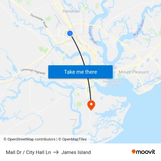 Mall Dr / City Hall Ln to James Island map