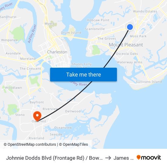 Johnnie Dodds Blvd (Frontage Rd) / Bowman Rd (N Of Hwy 17) to James Island map