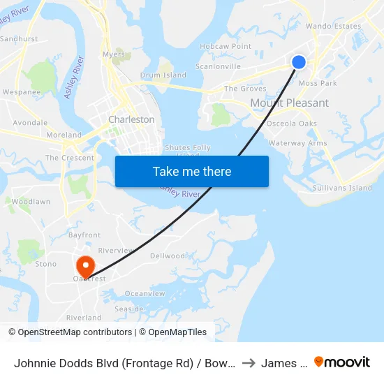 Johnnie Dodds Blvd (Frontage Rd) / Bowman Rd (N Of Hwy 17) to James Island map