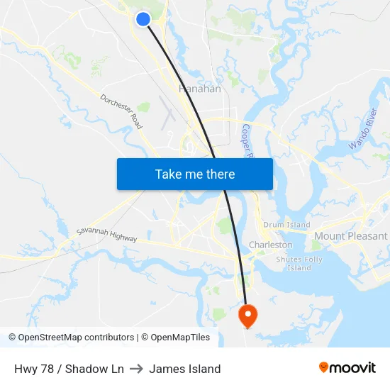 Hwy 78 / Shadow Ln to James Island map