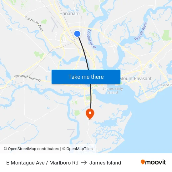E Montague Ave / Marlboro Rd to James Island map