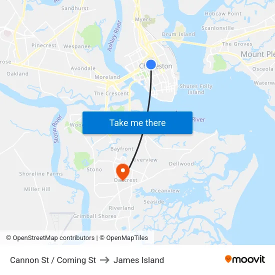 Cannon St / Coming St to James Island map