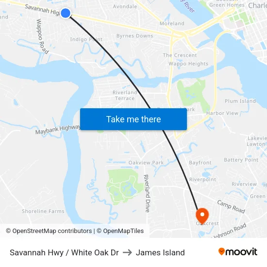 Savannah Hwy / White Oak Dr to James Island map
