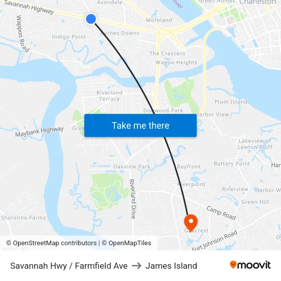 Savannah Hwy / Farmfield Ave to James Island map