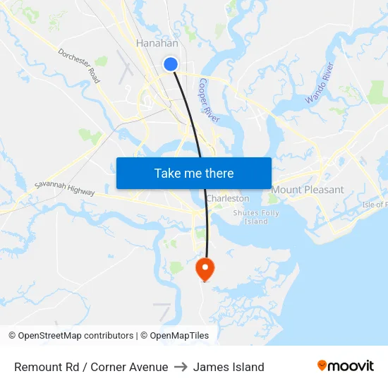 Remount Rd / Corner Avenue to James Island map