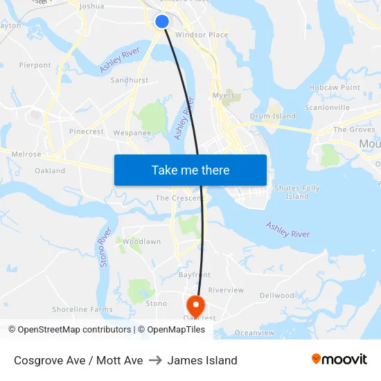 Cosgrove Ave / Mott Ave to James Island map