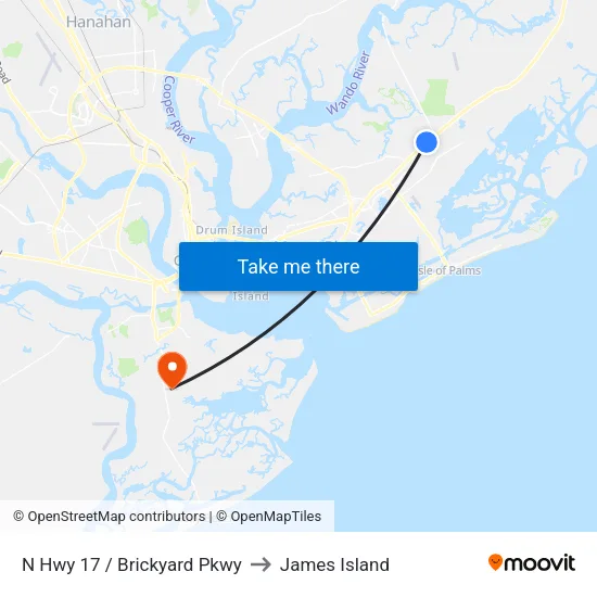N Hwy 17 / Brickyard Pkwy to James Island map