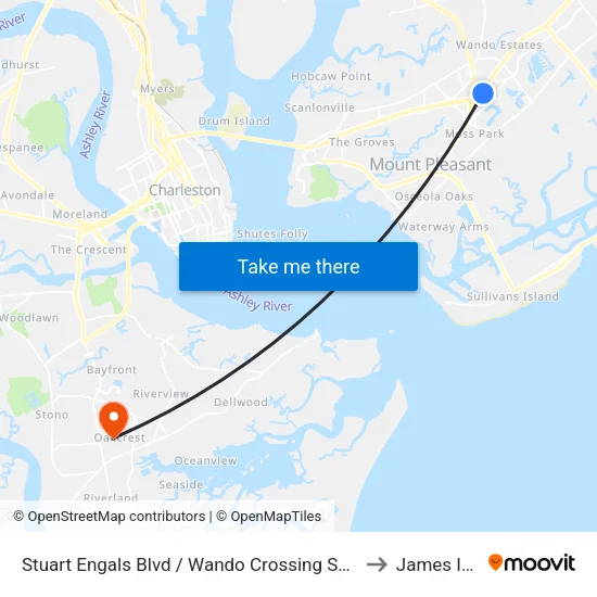 Stuart Engals Blvd / Wando Crossing Shopping Center to James Island map
