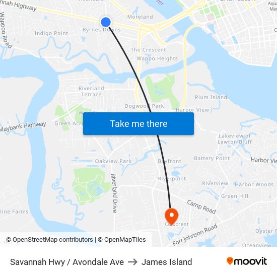 Savannah Hwy / Avondale Ave to James Island map