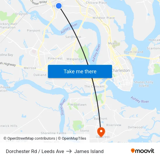 Dorchester Rd / Leeds Ave to James Island map