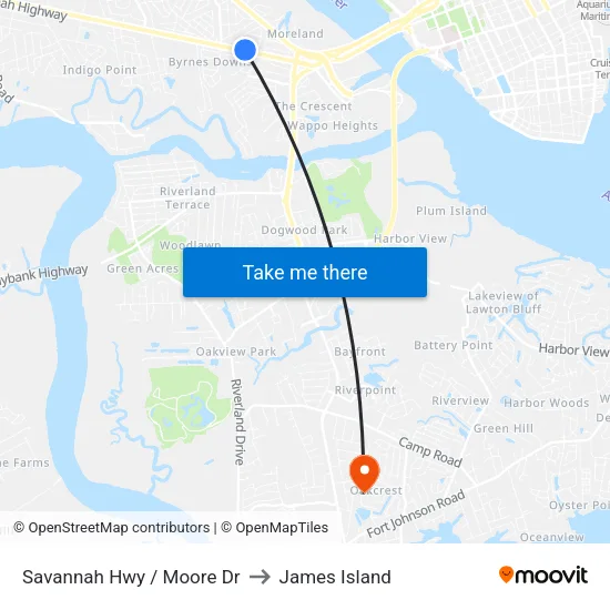 Savannah Hwy / Moore Dr to James Island map
