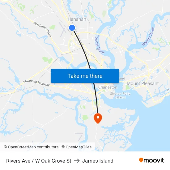 Rivers Ave / W Oak Grove St to James Island map