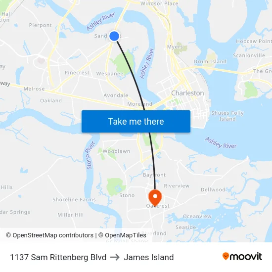 1137 Sam Rittenberg Blvd to James Island map