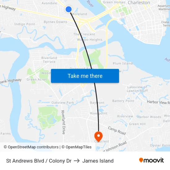 St Andrews Blvd / Colony Dr to James Island map