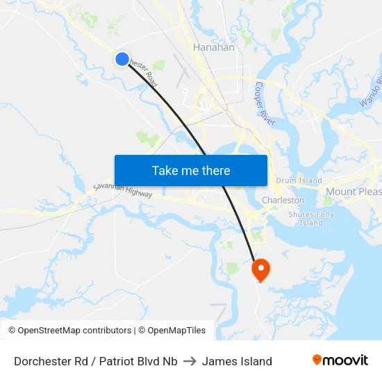 Dorchester Rd / Patriot Blvd Nb to James Island map