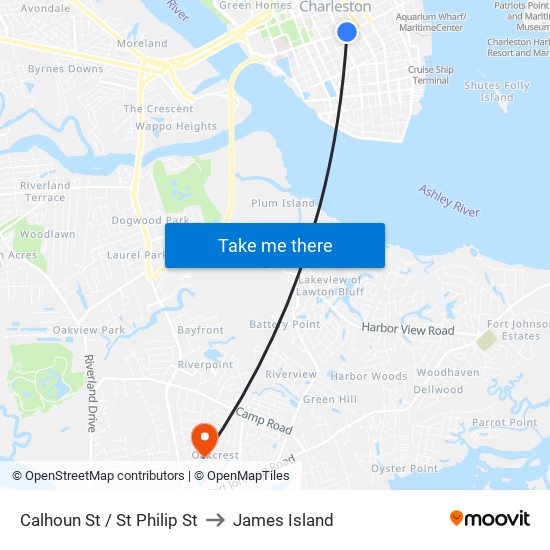 Calhoun St / St Philip St to James Island map