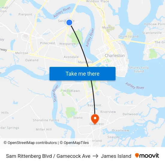 Sam Rittenberg Blvd / Gamecock Ave to James Island map