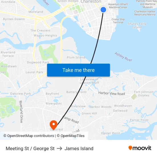 Meeting St / George St to James Island map