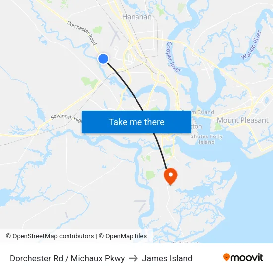 Dorchester Rd / Michaux Pkwy to James Island map