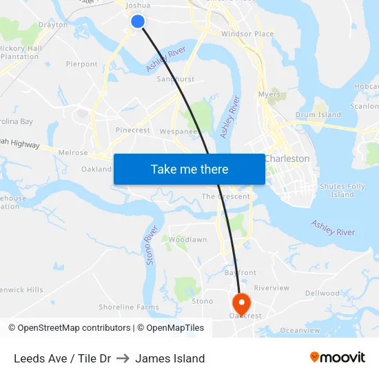 Leeds Ave / Tile Dr to James Island map