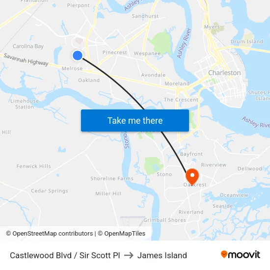Castlewood Blvd / Sir Scott Pl to James Island map
