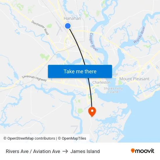 Rivers Ave / Aviation Ave to James Island map