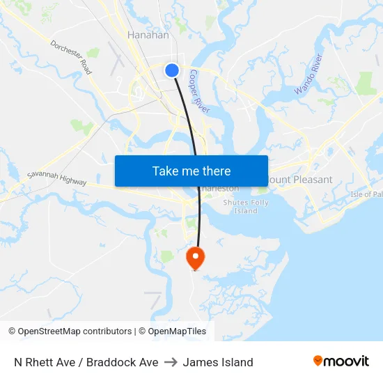 N Rhett Ave / Braddock Ave to James Island map