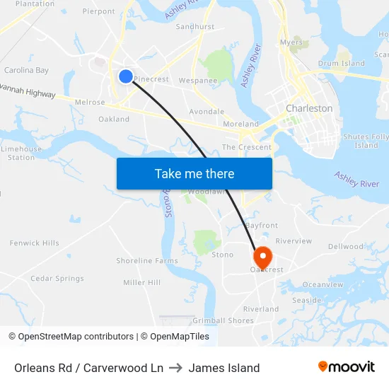 Orleans Rd / Carverwood Ln to James Island map