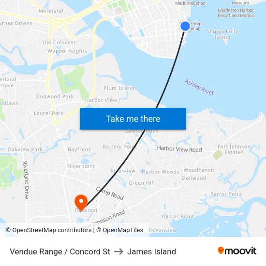 Vendue Range / Concord St to James Island map