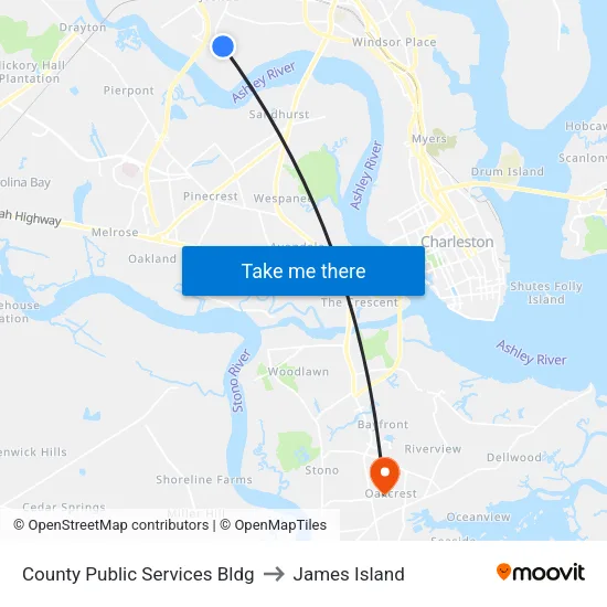 County Public Services Bldg to James Island map