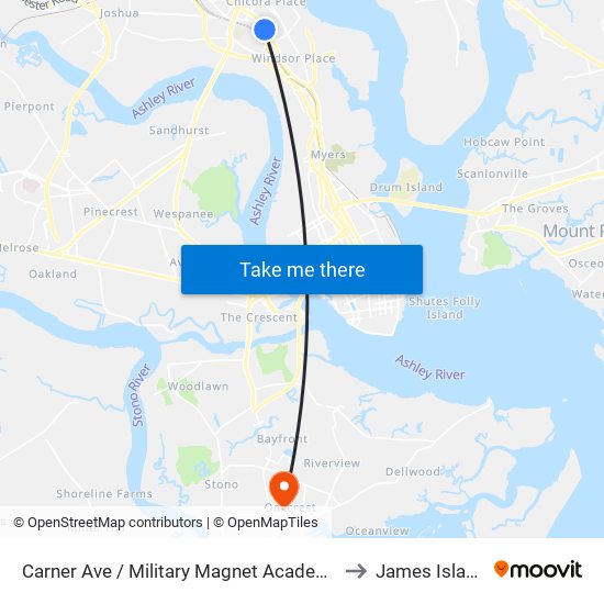 Carner Ave / Military Magnet Academy to James Island map