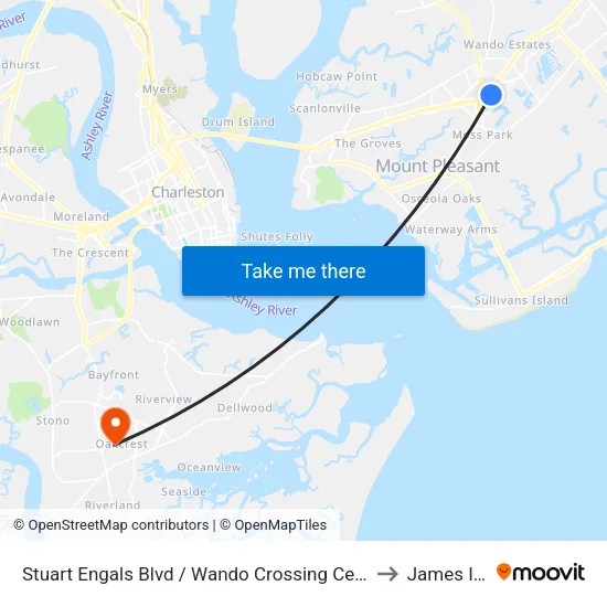 Stuart Engals Blvd / Wando Crossing Center (Park & Ride) to James Island map