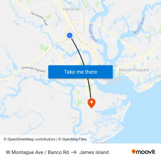 W Montague Ave / Banco Rd to James Island map