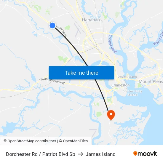Dorchester Rd / Patriot Blvd Sb to James Island map